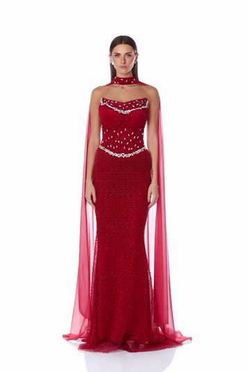 Robe de soirée bustier ornée de perles
